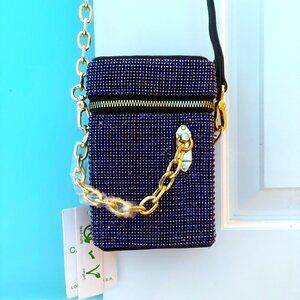 Caleesa Covered in Royal Blue Rhinestones Evening Hand/Crossover Box Bag NWT